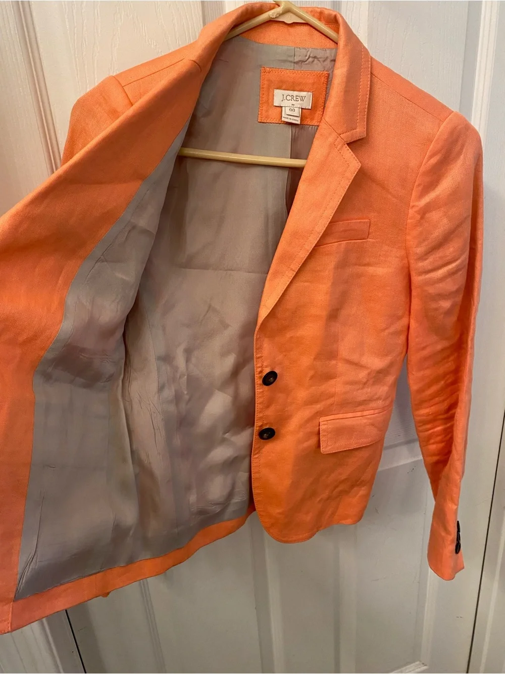 J. Crew Bright Orange schoolboy Blazer Two buttons 100%linen